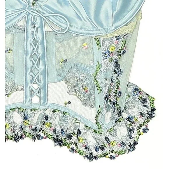 For Love & Lemons Blue Floral Embroidered Bustier Bralette Corset Top | Coquette - Picture 5 of 15